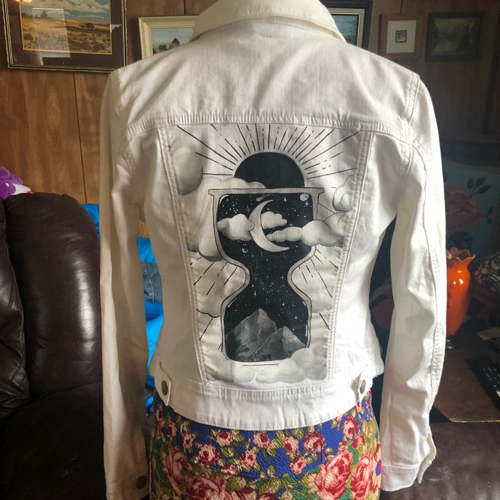 Gorgeous Hand Painted White Denim Jacket